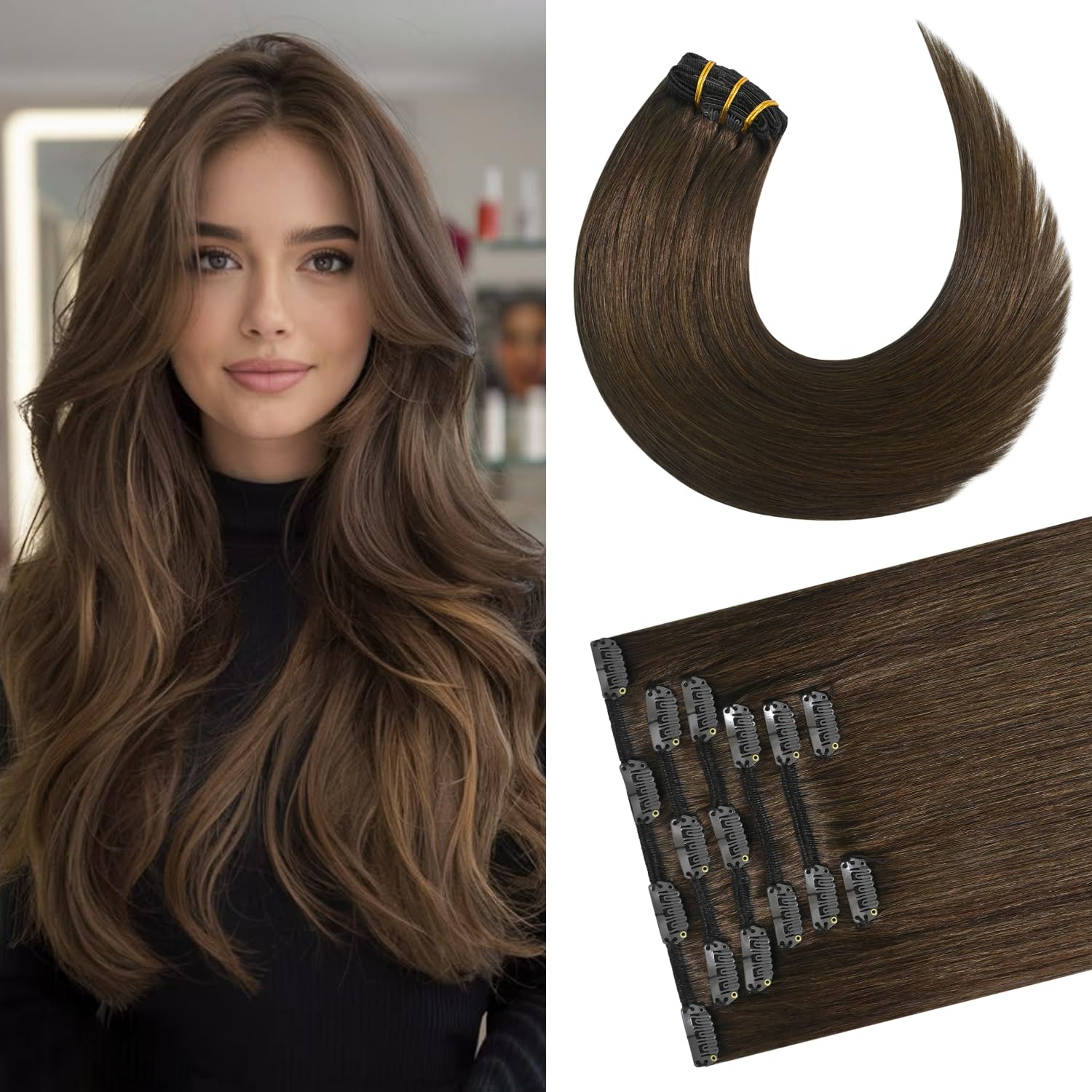 Amazon.com : Newfeeling Medium Brown Bair Extensions #4 Real Human